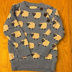 Cute Blue Sheep Pattern Baby Sweater with Buttons - 3-6 months